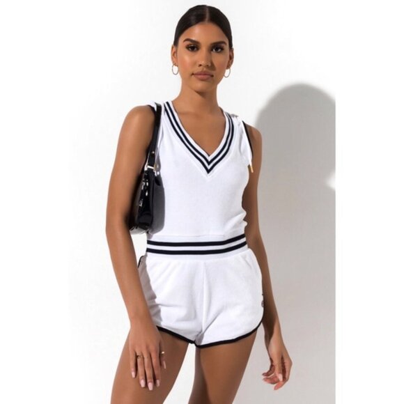 NWT: Champion Terry Cloth White & Black Romper - Picture 1 of 14